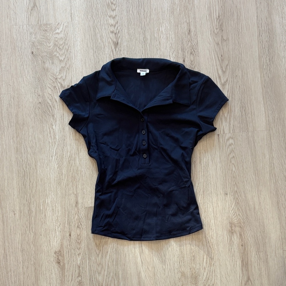 Garage Navy Sleek Short Sleeve Polo Top